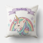 キュートパステルユニコーン&スパークリレインボー名前をカスタムする クッション (正面)