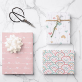 キュートパステルラブハートレインボーラッピング紙 ラッピングペーパーシート