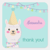キュートパステルラマパーティの招待状 スクエアシール (正面)