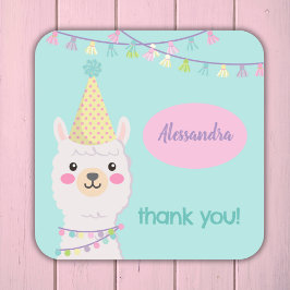 キュートパステルラマパーティの招待状 スクエアシール