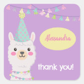 キュートパステルラマパーティの招待状 スクエアシール (正面)