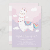 キュートパステルラマユニコーン最初の誕生日パーティー 招待状 (正面/裏面)