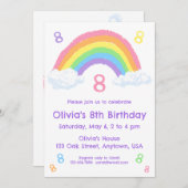 キュートパステルレインボーアンドクラウド誕生日 招待状 (正面/裏面)