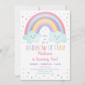 キュートパステルレインボークラウドファースト誕生日 招待状 (正面)