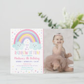 キュートパステルレインボークラウド誕生日 招待状 (スタンド正面)