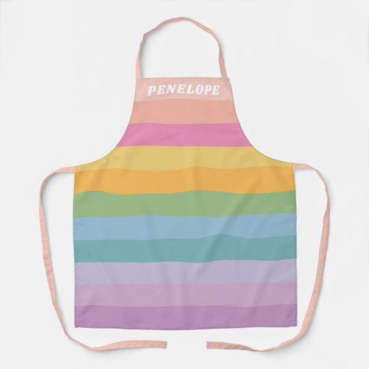 キュートパステルレインボーストライプズパーソナライズされた名 エプロン (正面)