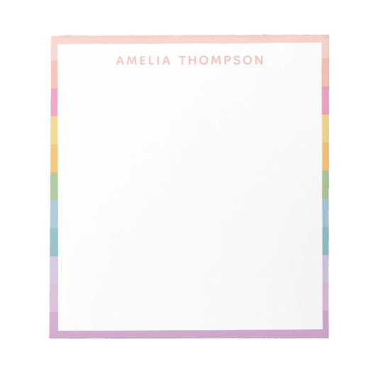 キュートパステルレインボーストライプズパーソナライズされた名 ノートパッド (正面)