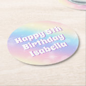 キュートパステルレインボースパークル子供の誕生日パーティー ラウンドペーパーコースター (アングル)