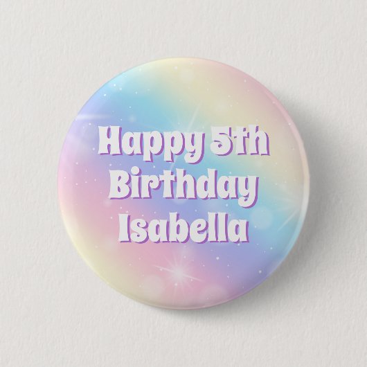 キュートパステルレインボースパークル子供の誕生日パーティー 缶バッジ (正面)