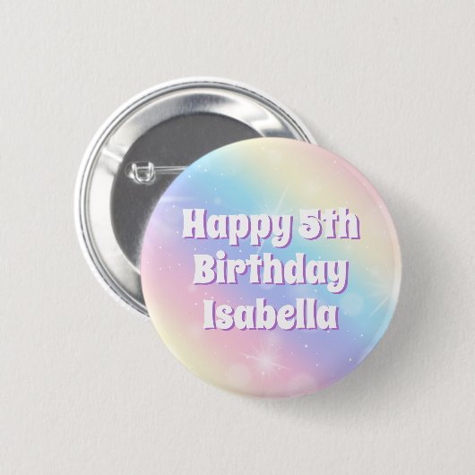 キュートパステルレインボースパークル子供の誕生日パーティー 缶バッジ (正面&裏面)