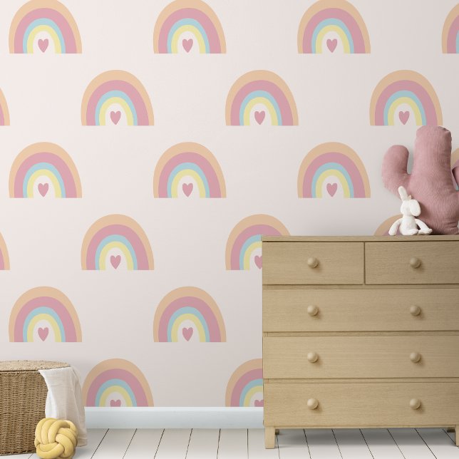 キュートパステルレインボーズベビーガール子供部屋 壁紙 (Cute Pastel Rainbows Baby Girl Nursery Wallpaper
)