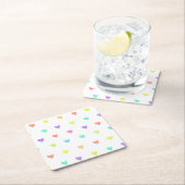 キュートパステルレインボーハートパターン スクエアペーパーコースター (インサイチュ)