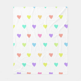 キュートパステルレインボーハートパターン フリースブランケット