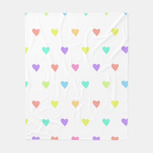 キュートパステルレインボーハートパターン フリースブランケット (正面)