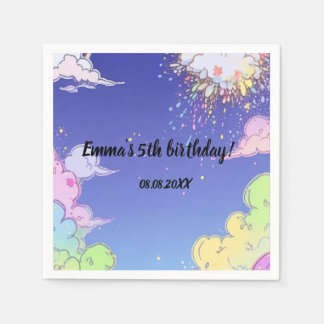 キュートパステルレインボー子供の誕生日カスタマイズパーティー スタンダードカクテルナプキン