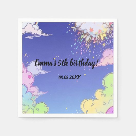 キュートパステルレインボー子供の誕生日カスタマイズパーティー スタンダードカクテルナプキン (正面)