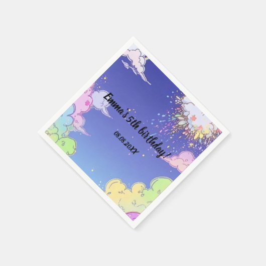 キュートパステルレインボー子供の誕生日カスタマイズパーティー スタンダードカクテルナプキン (角)