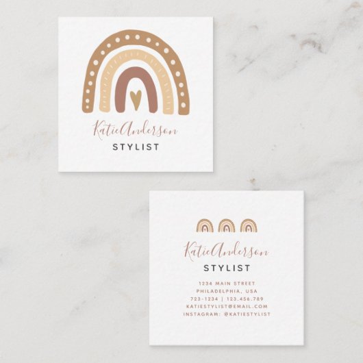 キュートパステルレインボー スクエア名刺 (正面/裏面)