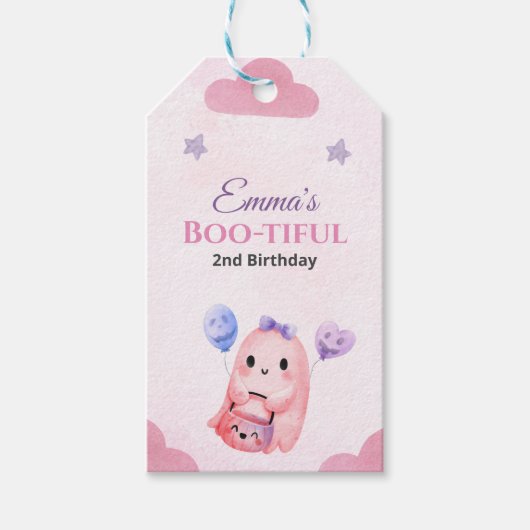 キュートパステル幽霊ウォーターカラーハロウィーン誕生日 ギフトタグ (正面)