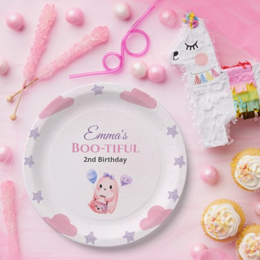キュートパステル幽霊ウォーターカラーハロウィーン誕生日 ペーパープレート (パーティー)