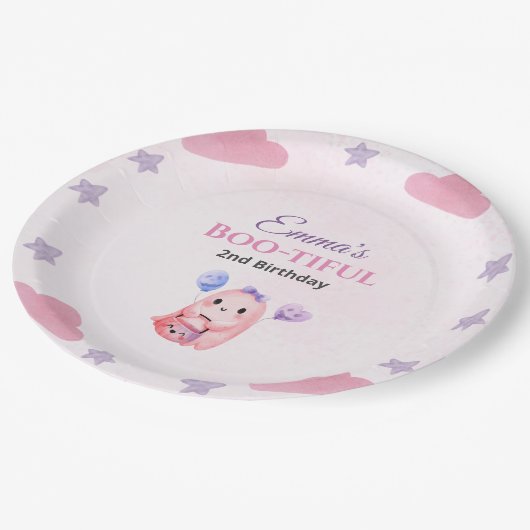 キュートパステル幽霊ウォーターカラーハロウィーン誕生日 ペーパープレート (アングル)