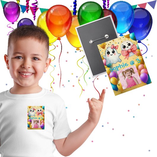 キュートパステル幽霊子供の誕生日パーティーボタン 缶バッジ