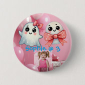 キュートパステル幽霊子供の誕生日パーティーボタン 缶バッジ (正面)