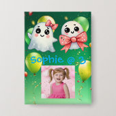 キュートパステル幽霊子供の誕生日パーティーボタン 缶バッジ (正面)