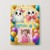 キュートパステル幽霊子供の誕生日パーティーボタン 缶バッジ (正面)