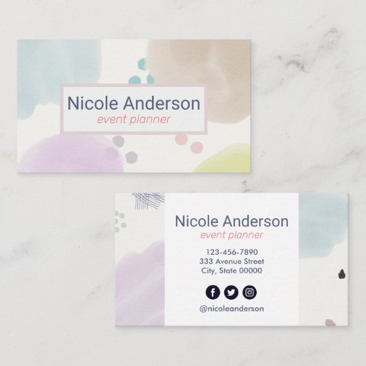 キュートパステル抽象芸術ブラシストローク 名刺 (正面/裏面)