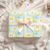 キュートパステル男の赤ちゃんブルーエレファントストークキリン ラッピングペーパーシート