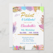 キュートパステル絵を描バースデーパーティー 招待状 (正面)