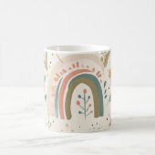 キュートパステル赤面ティール(緑がかった色)ボホフラワーズアンドレインボー コーヒーマグカップ (中央)