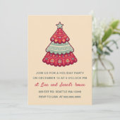 キュートパターンクリスマスツリーホリデーパーティー 招待状 (スタンド正面)