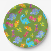 キュートパター子供へングリーンベビー恐竜誕生日 ペーパープレート (正面)