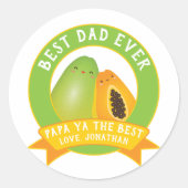 キュートパパヤザ最高のフルーツパンおもしろいパパ ラウンドシール (正面)