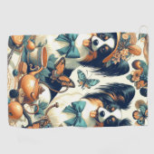 キュートパピロンドッグイラストレーション ゴルフタオル (横)