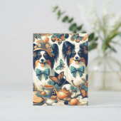 キュートパピロンドッグイラストレーション ポストカード (スタンド正面)