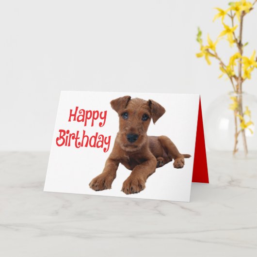 キュートパピーアイレデールテリアドッグ誕生日 カード (黄色い花)