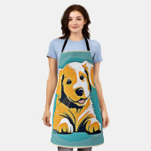 キュートパピーアートデザイン エプロン (着用した状態)