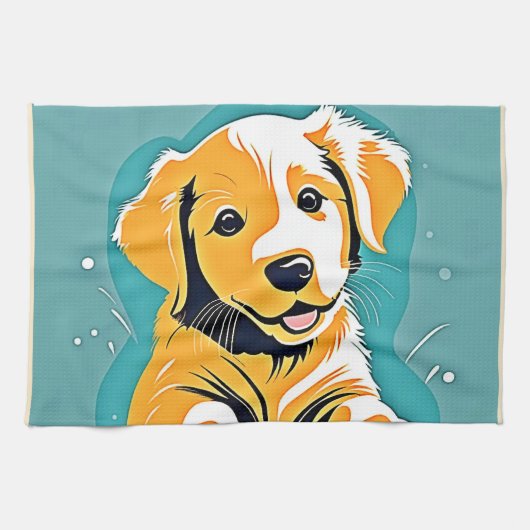 キュートパピーアートデザイン キッチンタオル (横)