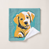 キュートパピーアートデザイン バスタオルセット (ウォッシュタオル)