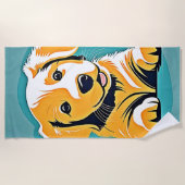 キュートパピーアートデザイン ビーチタオル (正面)