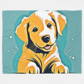 キュートパピーアートデザイン フリースブランケット (正面(横))