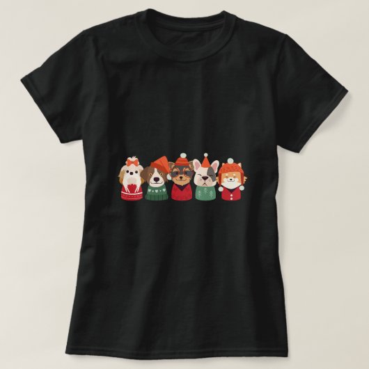 キュートパピースインクリスマスホリデースタイルシーズー(犬)Tzu P Tシャツ (デザイン正面)
