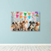 キュートパピースバースデーパーティーお祝いデザイン キャンバスプリント (インサイチュ (ウッドフロア))