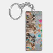 キュートパピースバースデーパーティーお祝いデザイン キーホルダー (正面左)