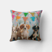 キュートパピースバースデーパーティーお祝いデザイン クッション (裏面)