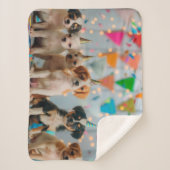 キュートパピースバースデーパーティーお祝いデザイン シェルパブランケット (正面)