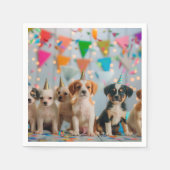 キュートパピースバースデーパーティーお祝いデザイン スタンダードカクテルナプキン (正面)